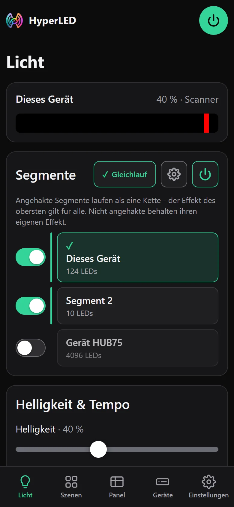 Lichtseite auf dem Handy