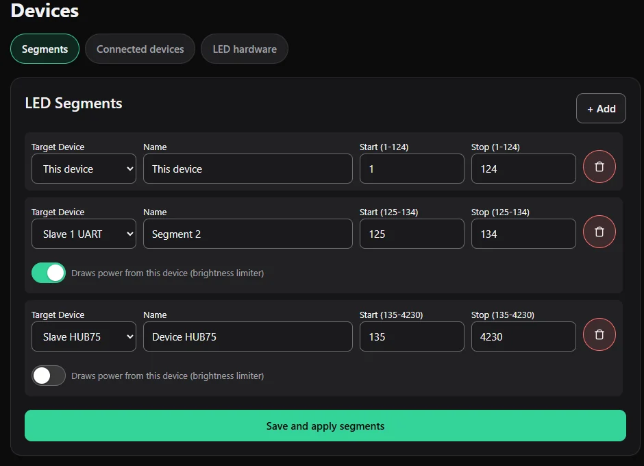 Segments tab