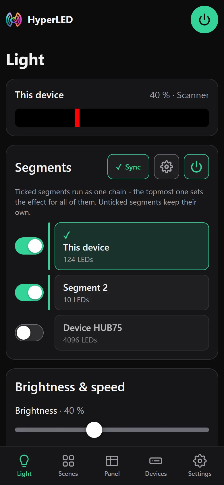 Light page on a phone