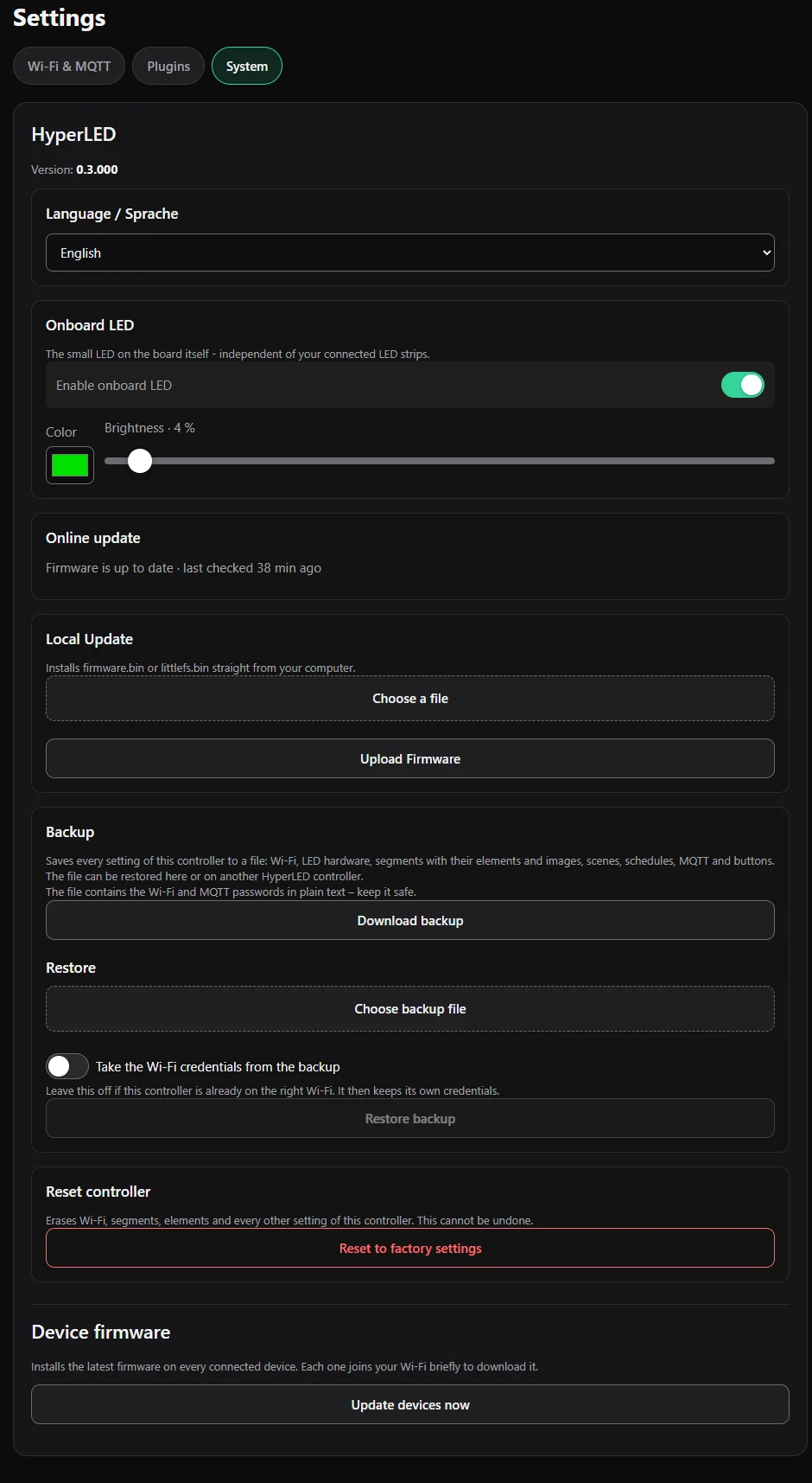 The system tab